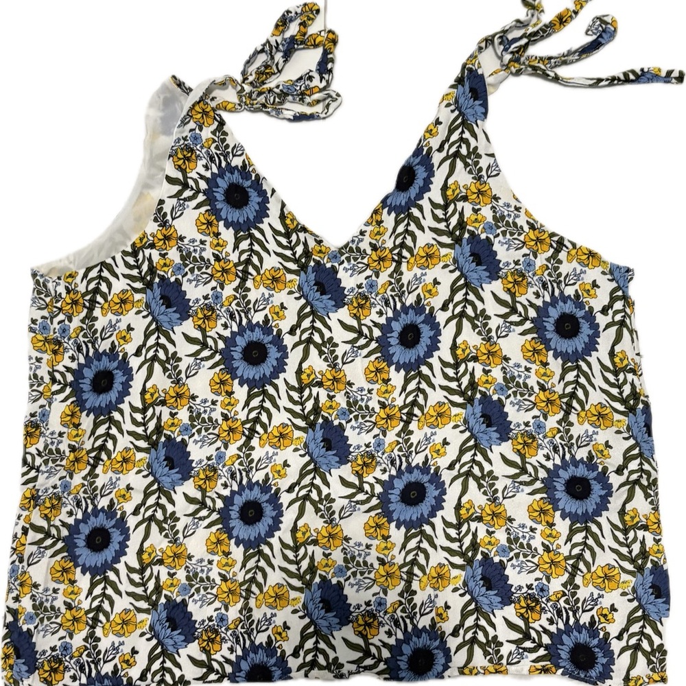 K Jordan Blue and Yellow Sleeveless Camisole with Tie Front